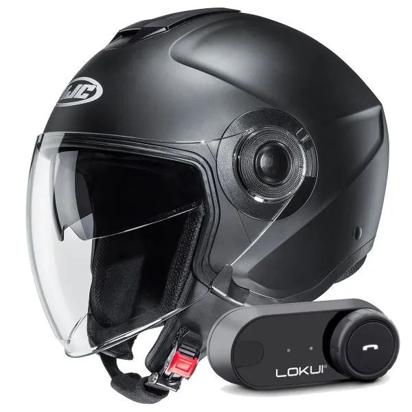 HJC i40N Semi Flat Black + Kit Bluetooth Lokui K30 