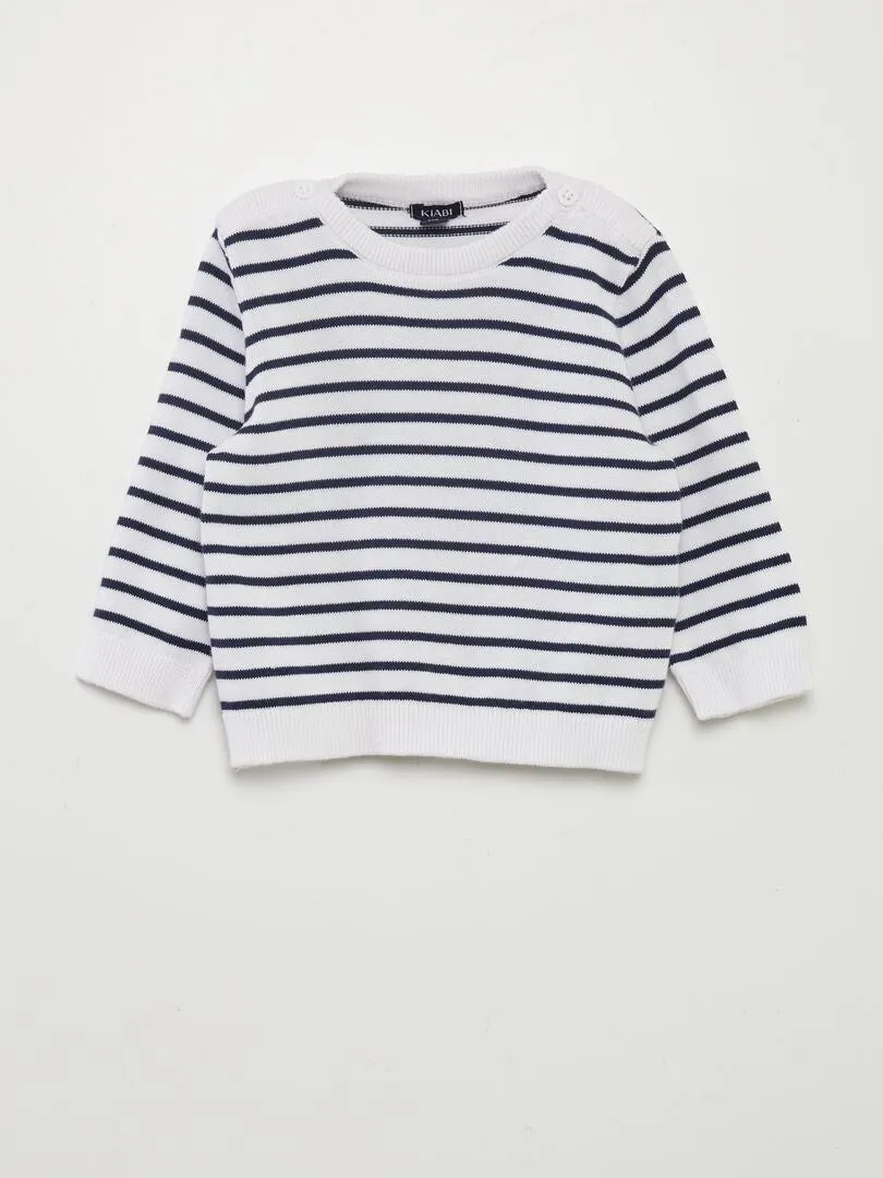 JERSEY A RAYAS DE PUNTO FINO  BLANCO
