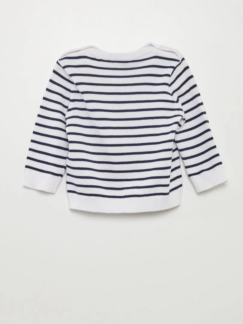 JERSEY A RAYAS DE PUNTO FINO  BLANCO