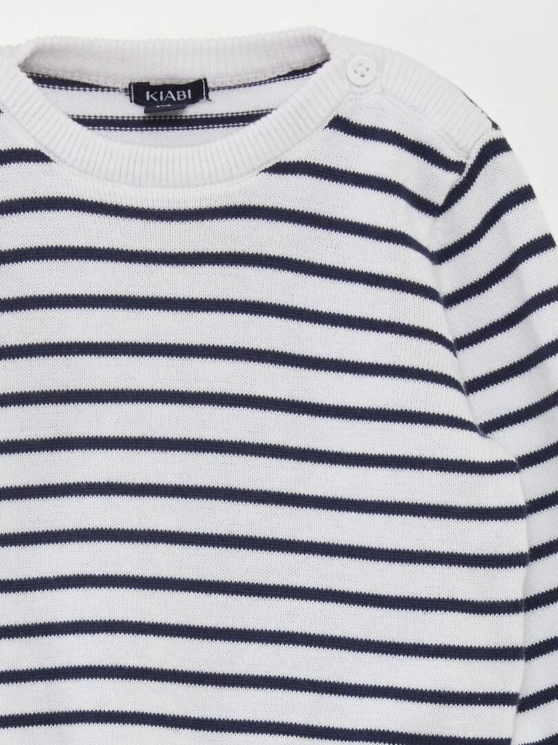 JERSEY A RAYAS DE PUNTO FINO  BLANCO