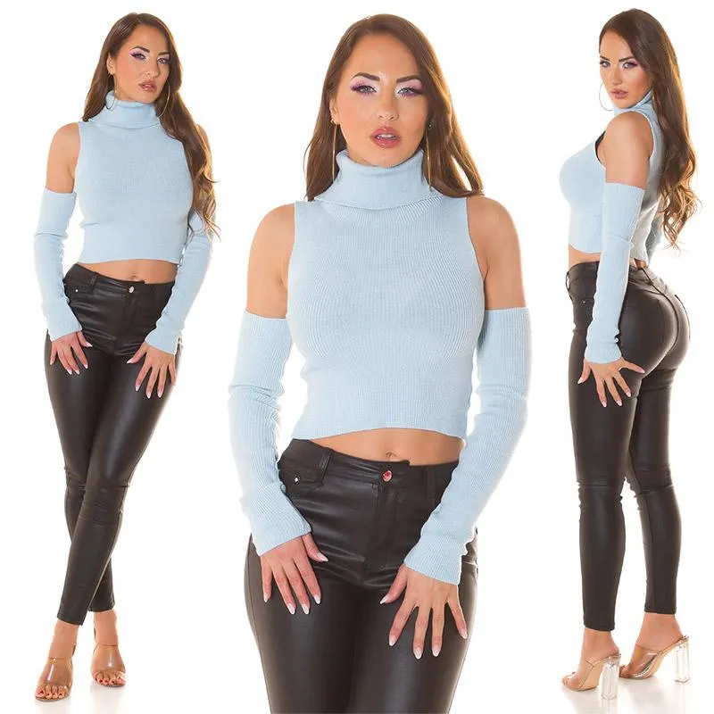 Jersey azul cuello alto con aberturas