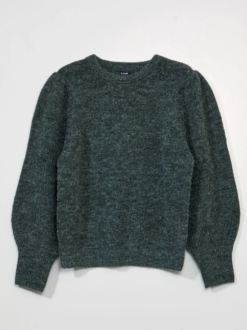 JERSEY CON MANGA ABULLONADA Y BORLAS  VERDE GRIS