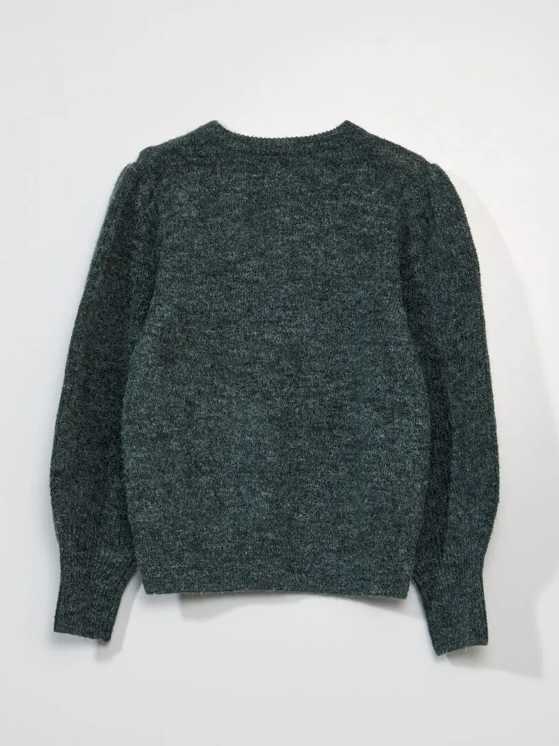 JERSEY CON MANGA ABULLONADA Y BORLAS  VERDE GRIS