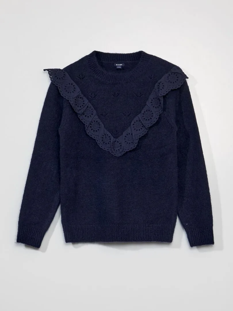 JERSEY CON VOLANTES Y BORDADO INGLéS  NEGRO IRIS