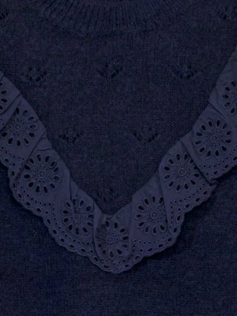 JERSEY CON VOLANTES Y BORDADO INGLéS  NEGRO IRIS