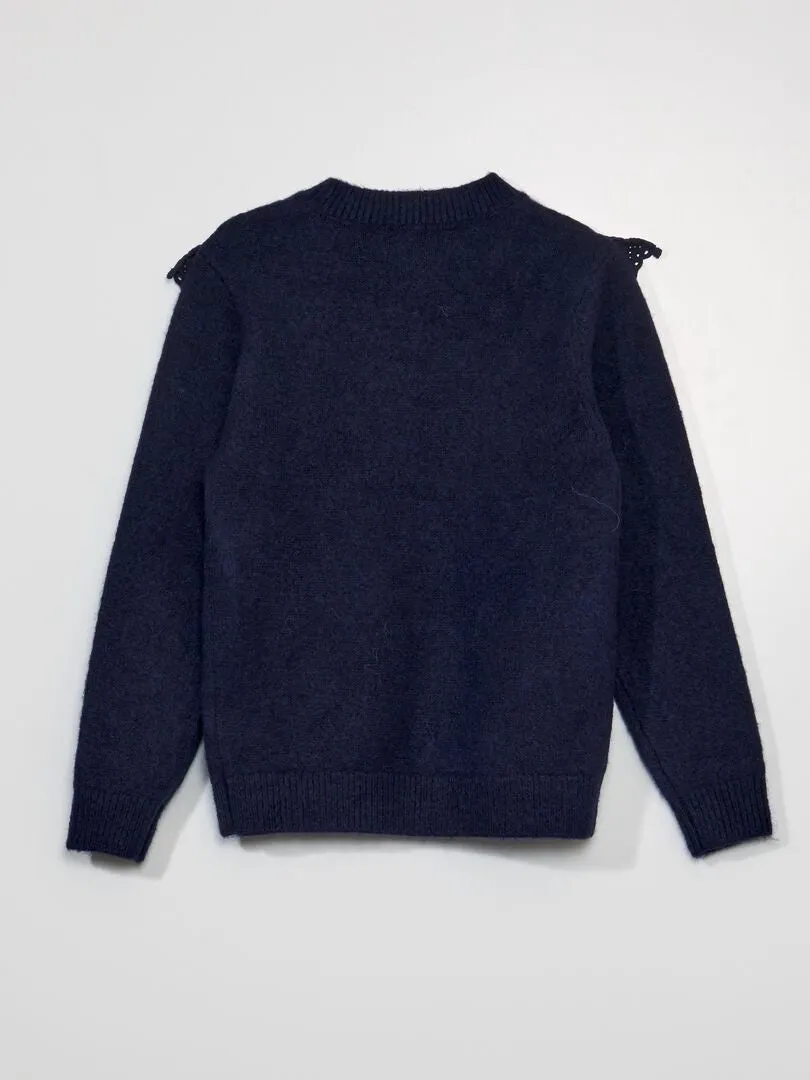 JERSEY CON VOLANTES Y BORDADO INGLéS  NEGRO IRIS