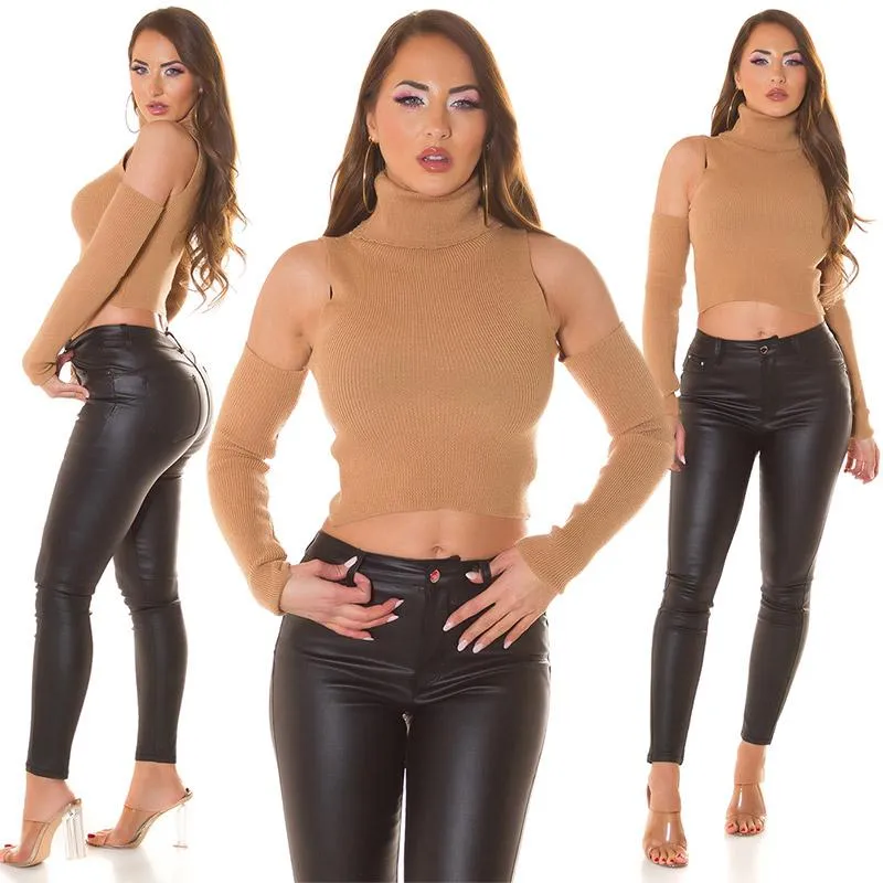 Jersey corto cuello alto capuchino