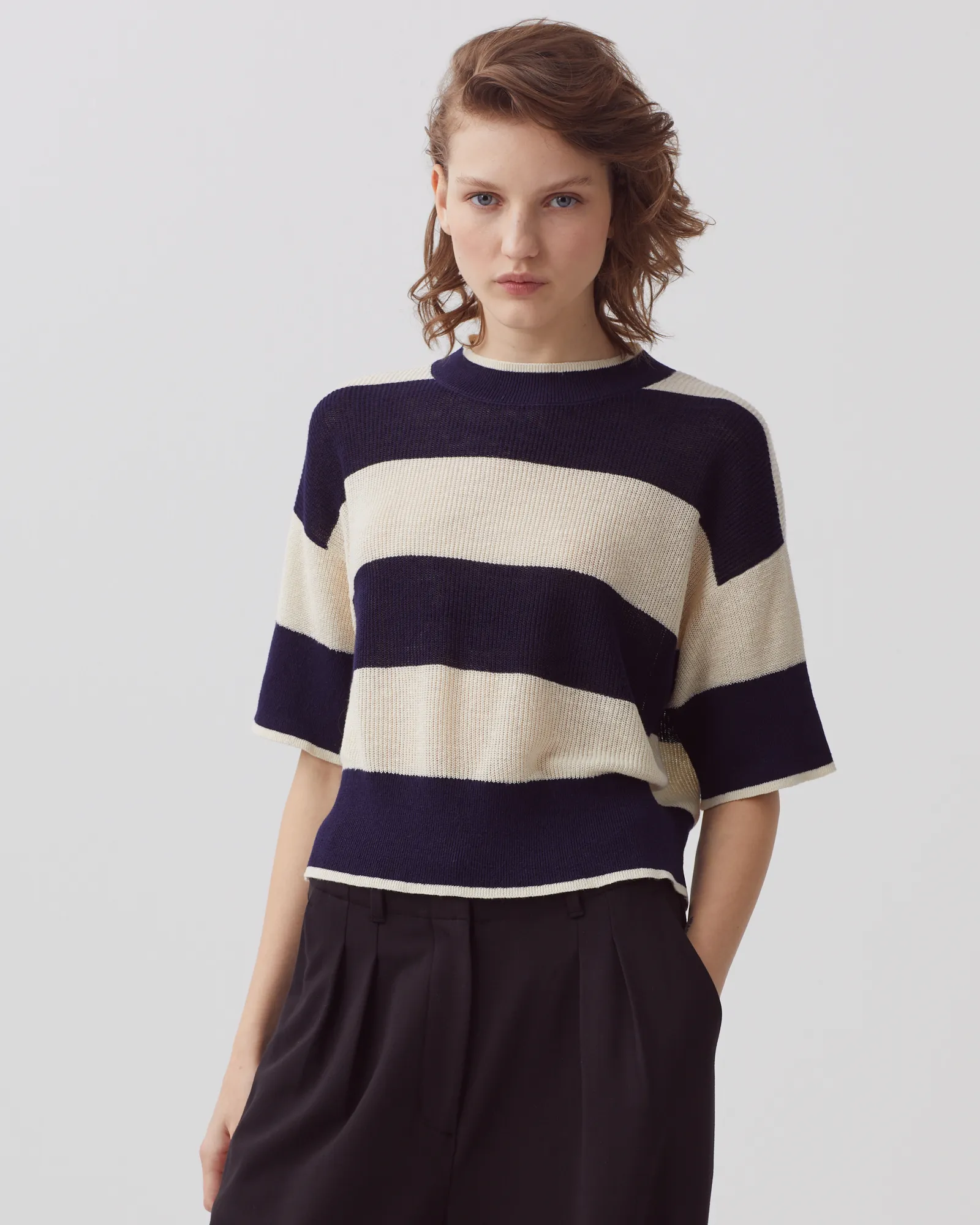 Jersey cropped de manga corta y lino large baritone