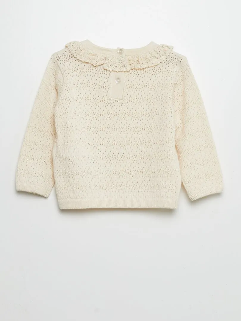 JERSEY DE CUELLO DE MACRAMé  BEIGE