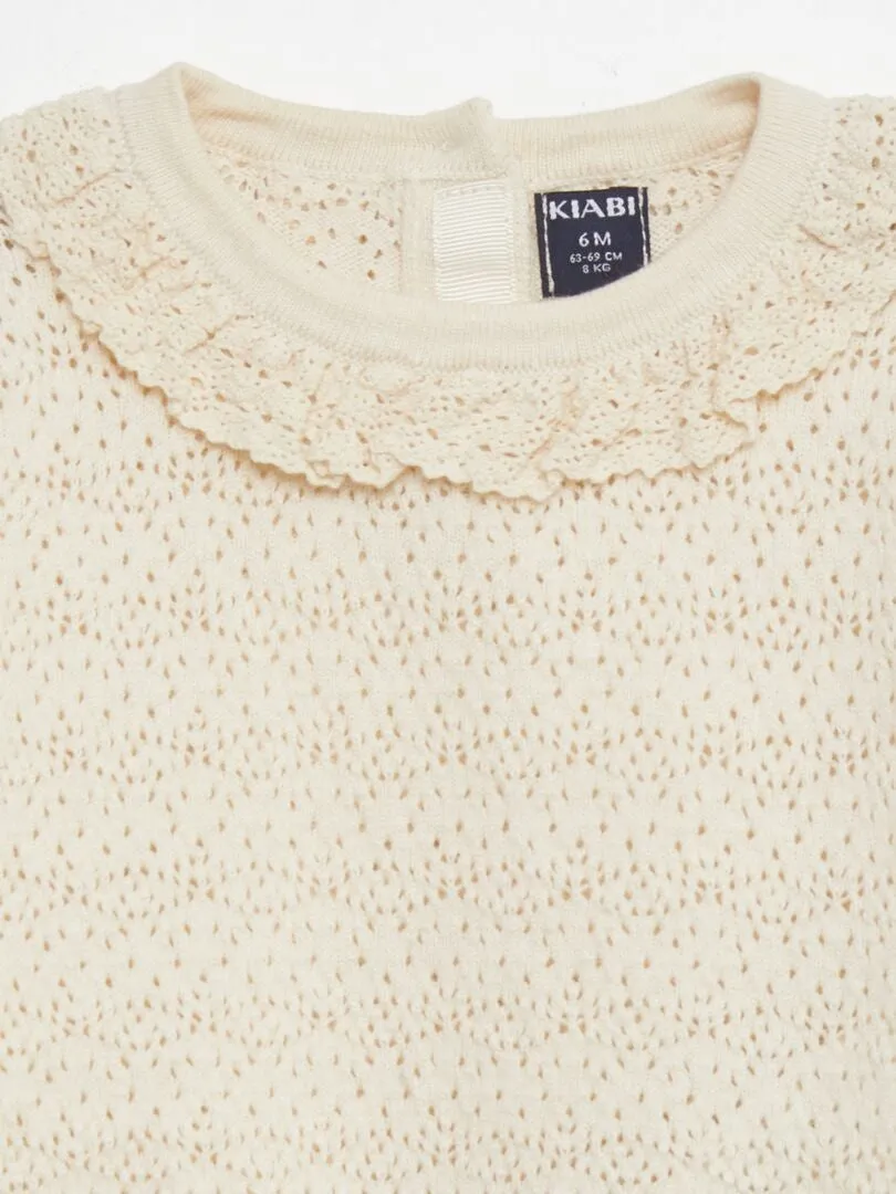 JERSEY DE CUELLO DE MACRAMé  BEIGE