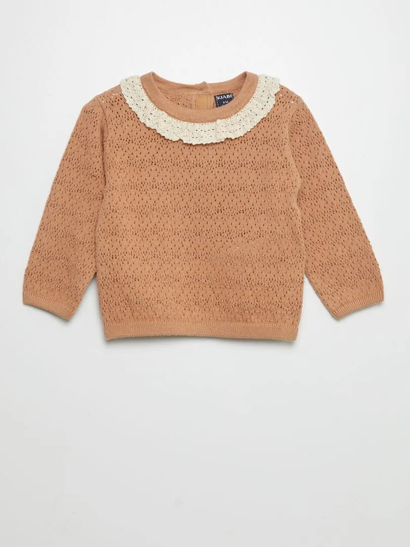 JERSEY DE CUELLO DE MACRAMé  MARRON