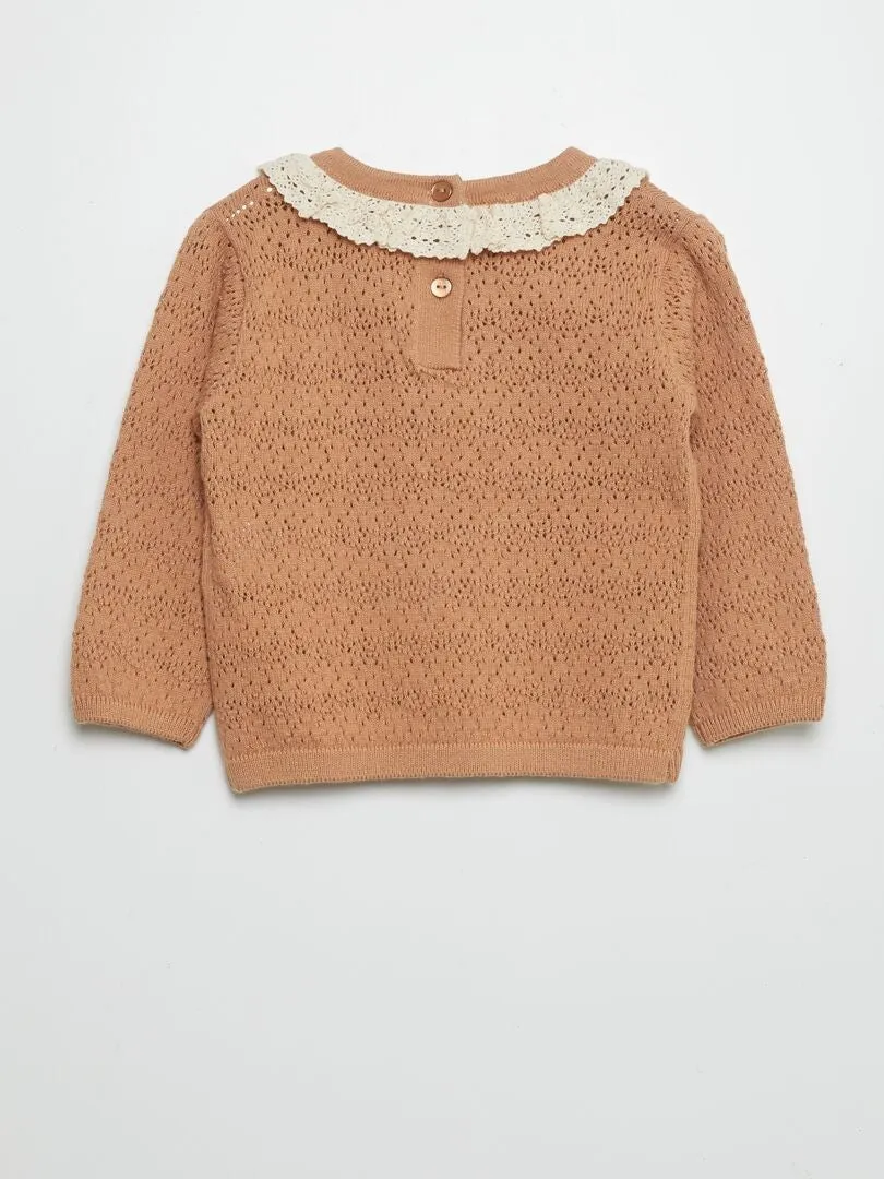 JERSEY DE CUELLO DE MACRAMé  MARRON