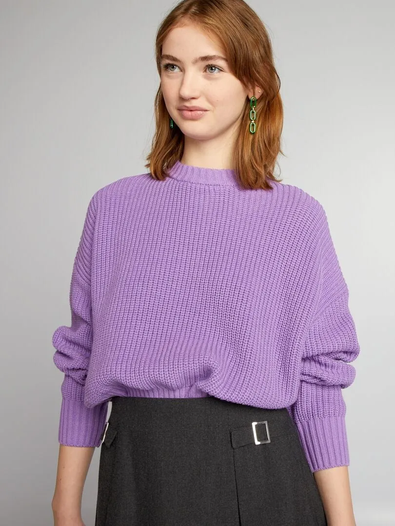 JERSEY DE CUELLO REDONDO EFECTO TRICOTADO  PURPURA