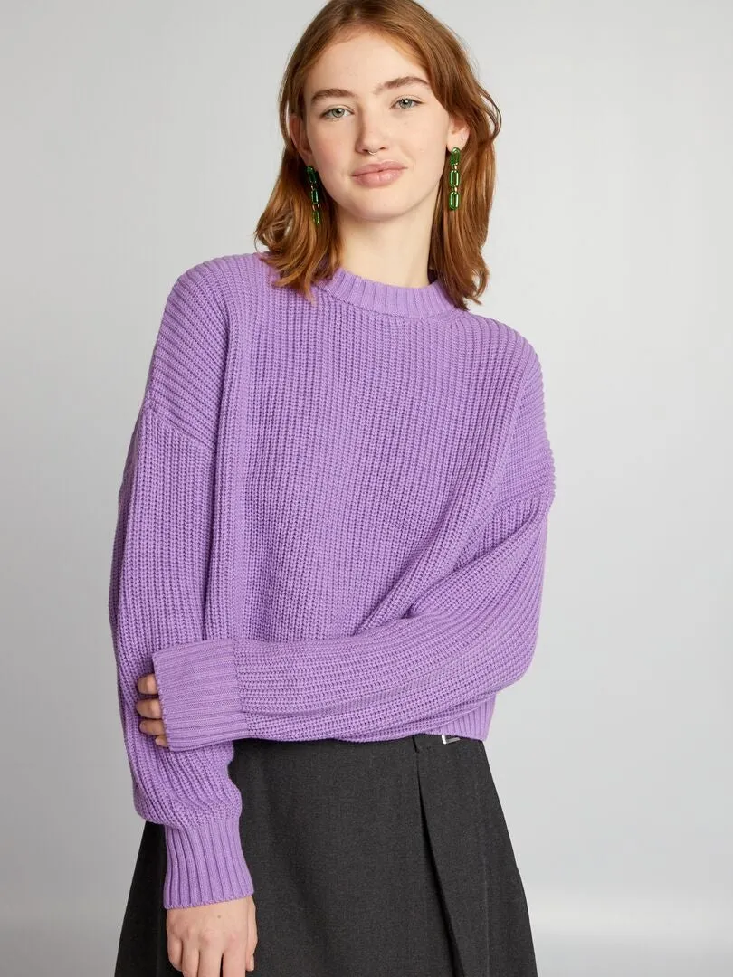 JERSEY DE CUELLO REDONDO EFECTO TRICOTADO  PURPURA
