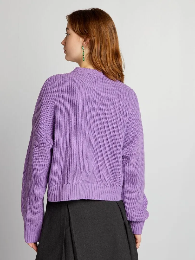 JERSEY DE CUELLO REDONDO EFECTO TRICOTADO  PURPURA