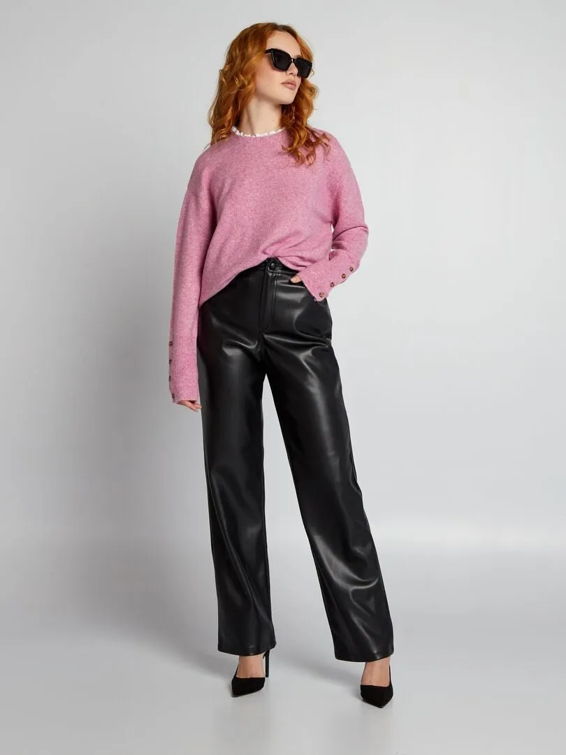 JERSEY DE PUNTO CON CUELLO BORDADO  ROSA