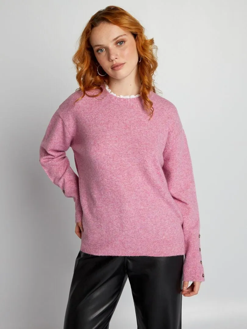 JERSEY DE PUNTO CON CUELLO BORDADO  ROSA