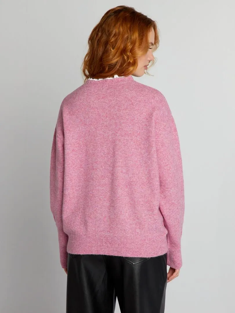 JERSEY DE PUNTO CON CUELLO BORDADO  ROSA