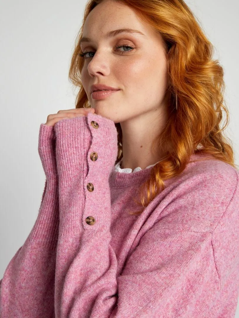 JERSEY DE PUNTO CON CUELLO BORDADO  ROSA