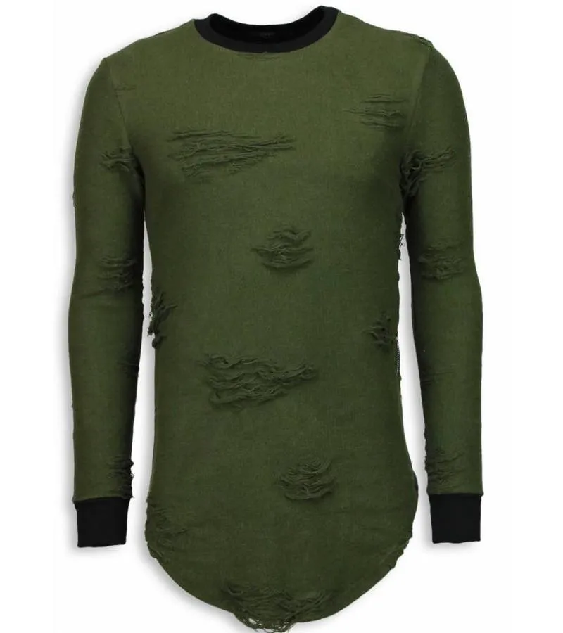 JERSEY  DESTROYED LOOK RIPPED LONGFIT JERSEY HOMBRE  VERDE