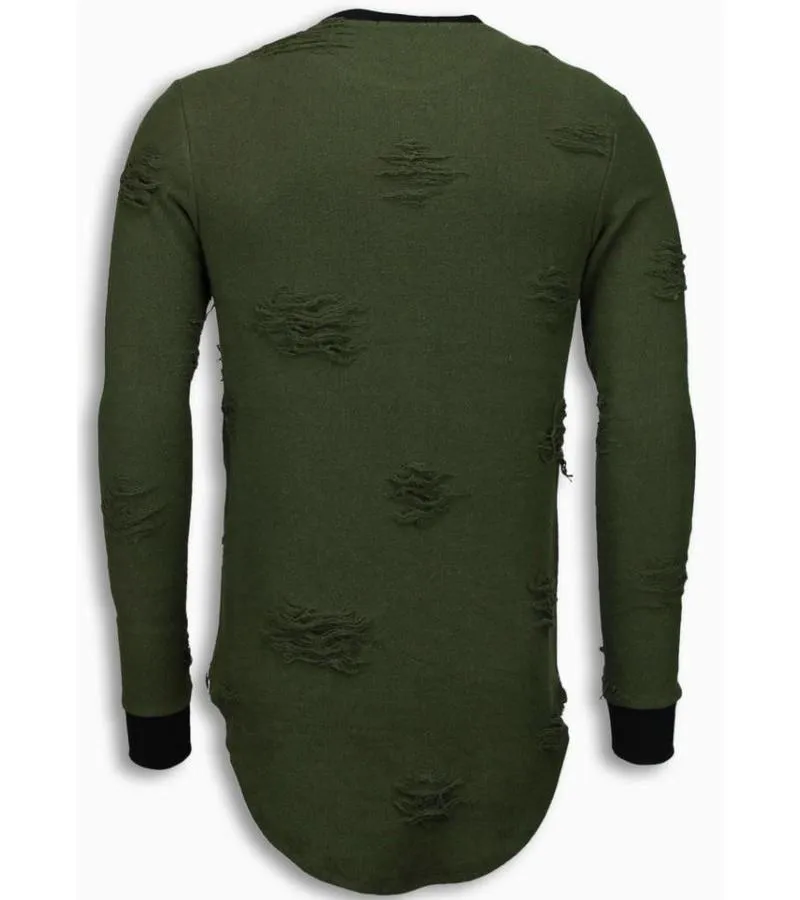 JERSEY  DESTROYED LOOK RIPPED LONGFIT JERSEY HOMBRE  VERDE