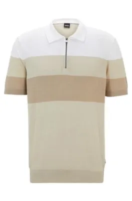 Jersey estilo polo con cuello con cremallera en mezcla de lino