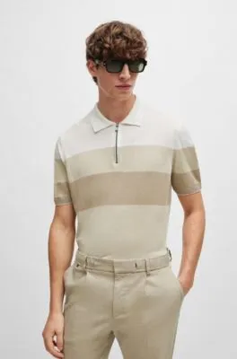 Jersey estilo polo con cuello con cremallera en mezcla de lino