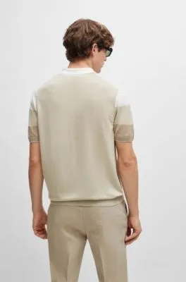 Jersey estilo polo con cuello con cremallera en mezcla de lino