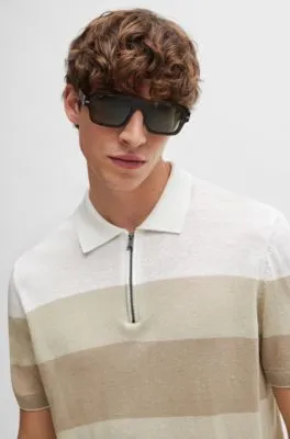 Jersey estilo polo con cuello con cremallera en mezcla de lino