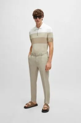 Jersey estilo polo con cuello con cremallera en mezcla de lino