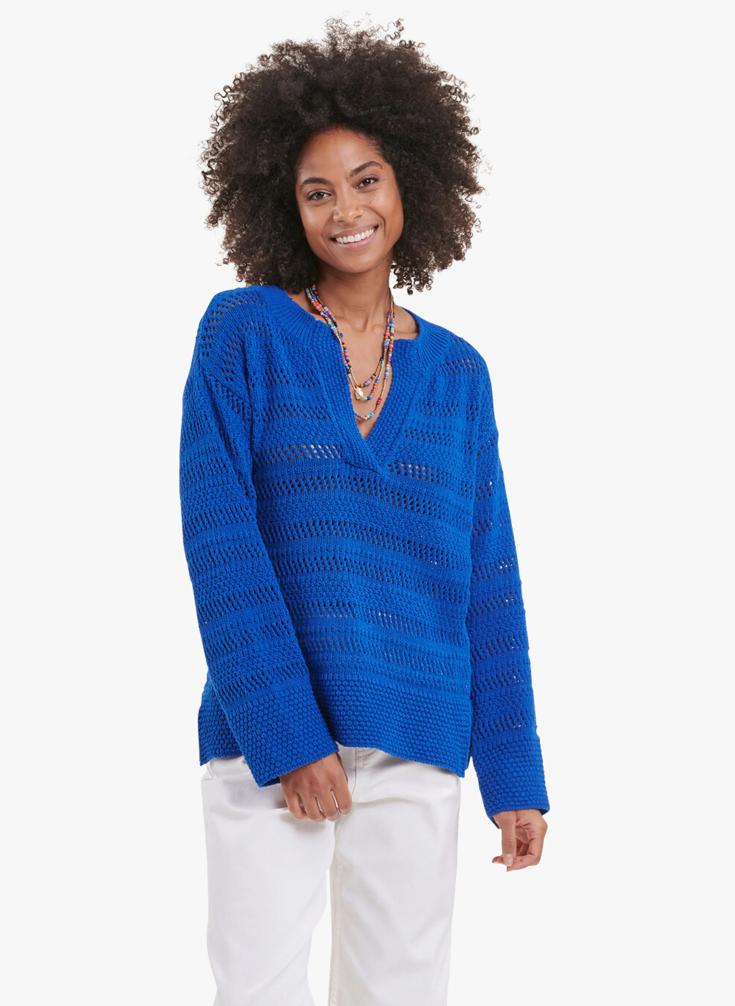 LA FEE MARABOUTEE Jersey holgado de punto calado y mezcla de algodón reciclado en azul
