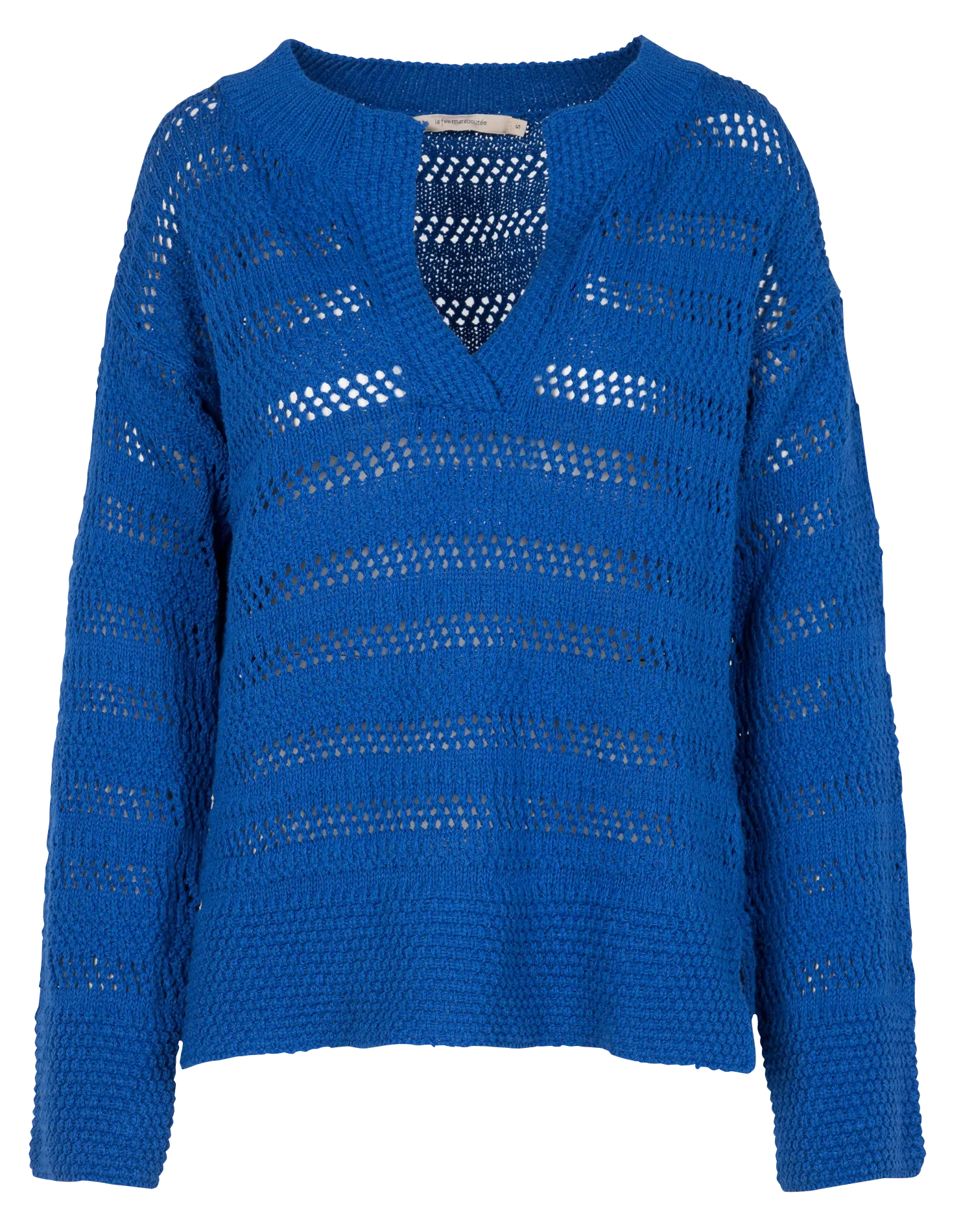 LA FEE MARABOUTEE Jersey holgado de punto calado y mezcla de algodón reciclado en azul