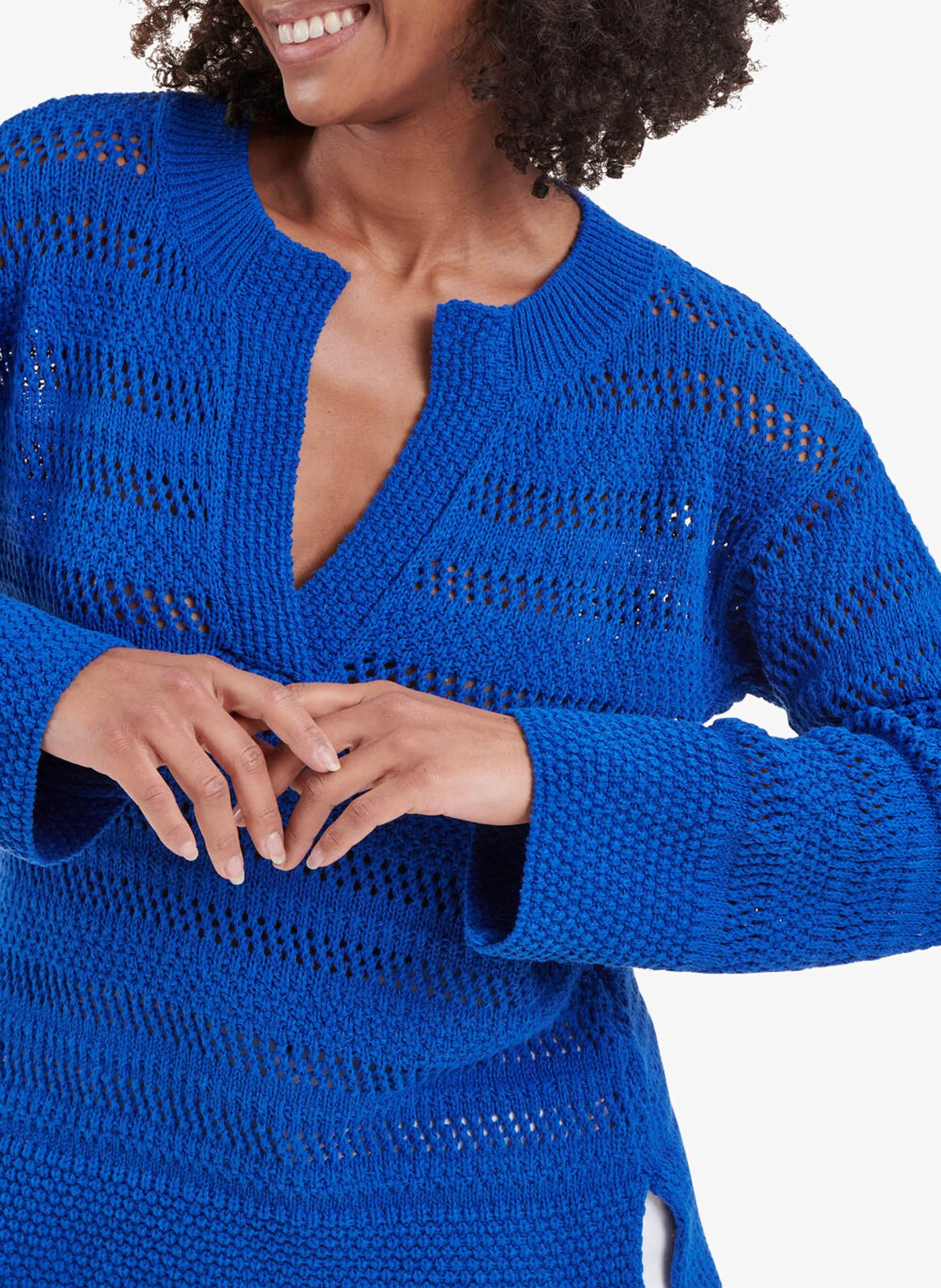 LA FEE MARABOUTEE Jersey holgado de punto calado y mezcla de algodón reciclado en azul