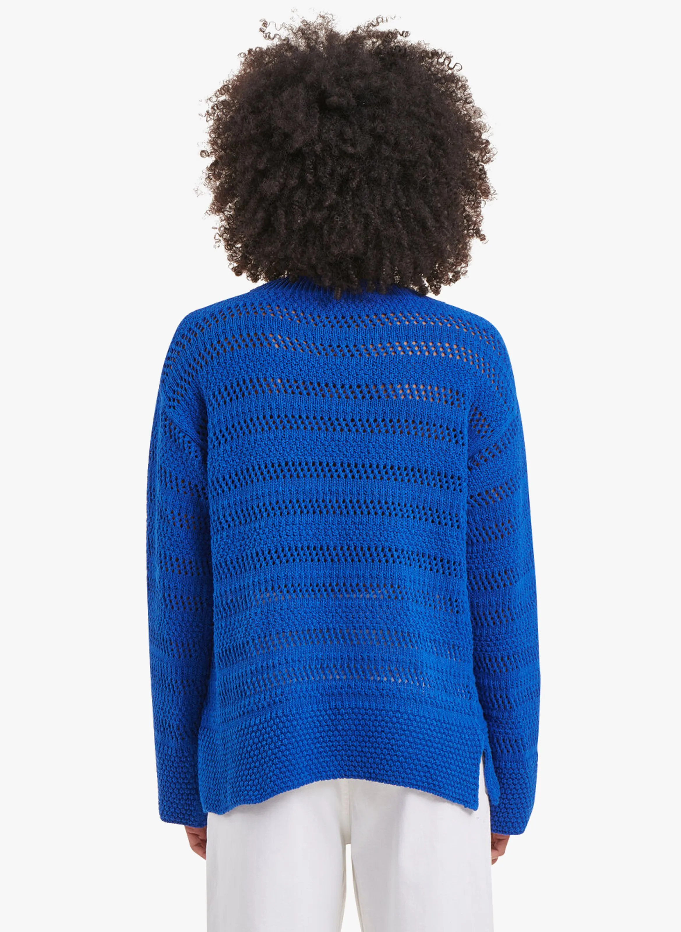 LA FEE MARABOUTEE Jersey holgado de punto calado y mezcla de algodón reciclado en azul