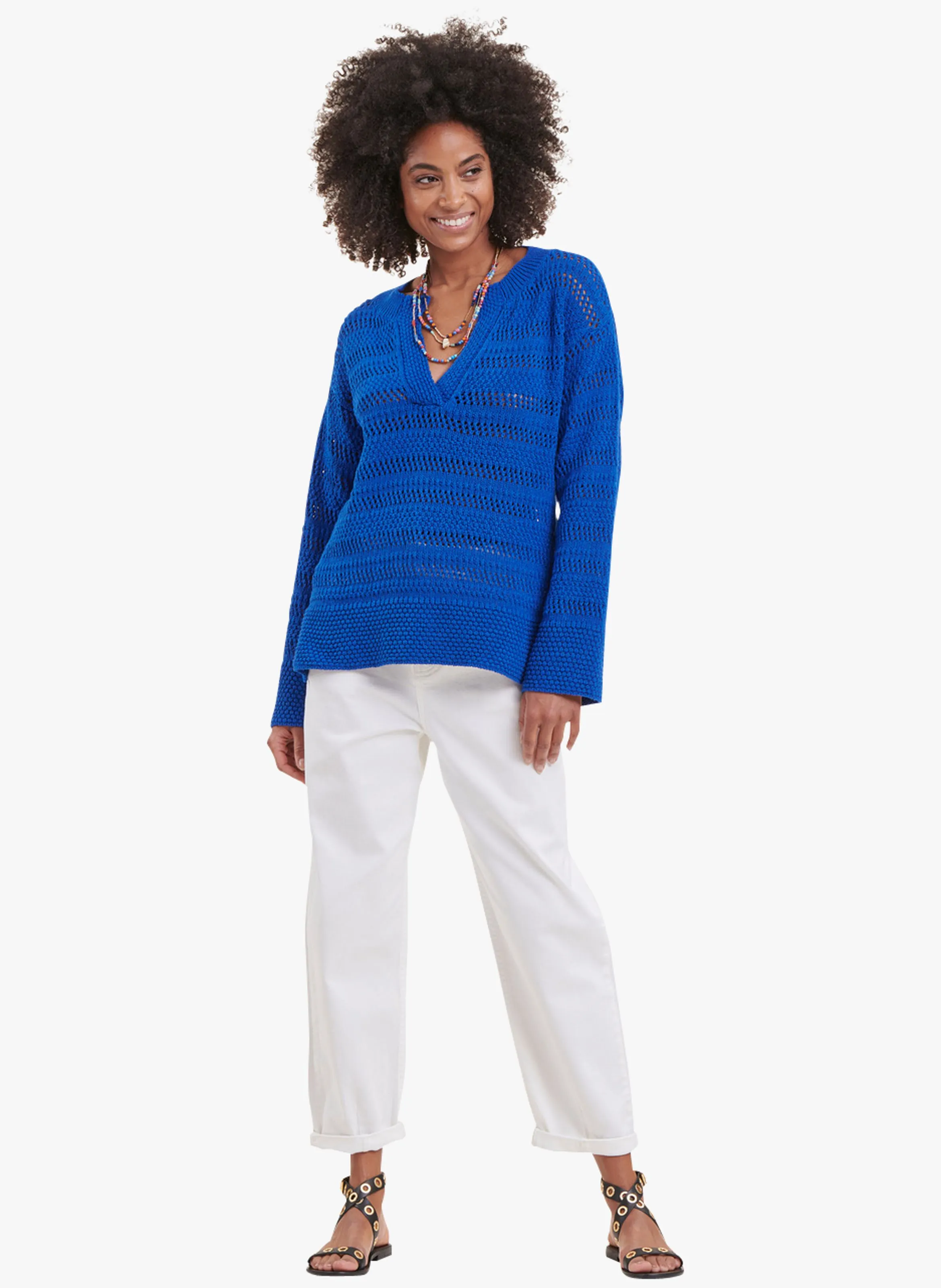 LA FEE MARABOUTEE Jersey holgado de punto calado y mezcla de algodón reciclado en azul