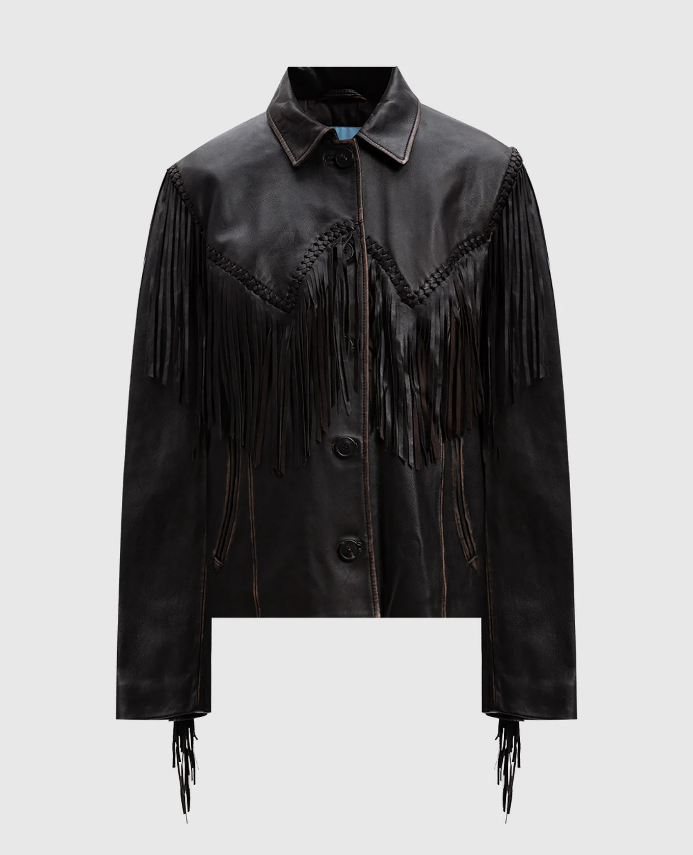 Max Mara Weekend ERACLE brown leather jacket with fringe