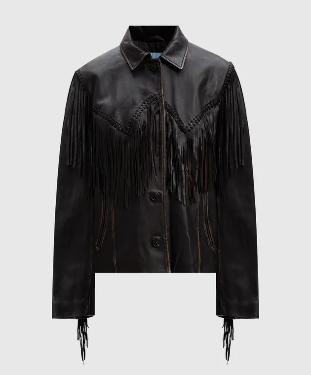 Max Mara Weekend ERACLE brown leather jacket with fringe