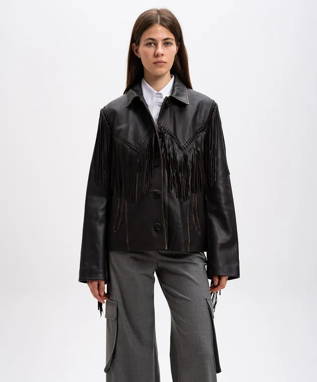 Max Mara Weekend ERACLE brown leather jacket with fringe