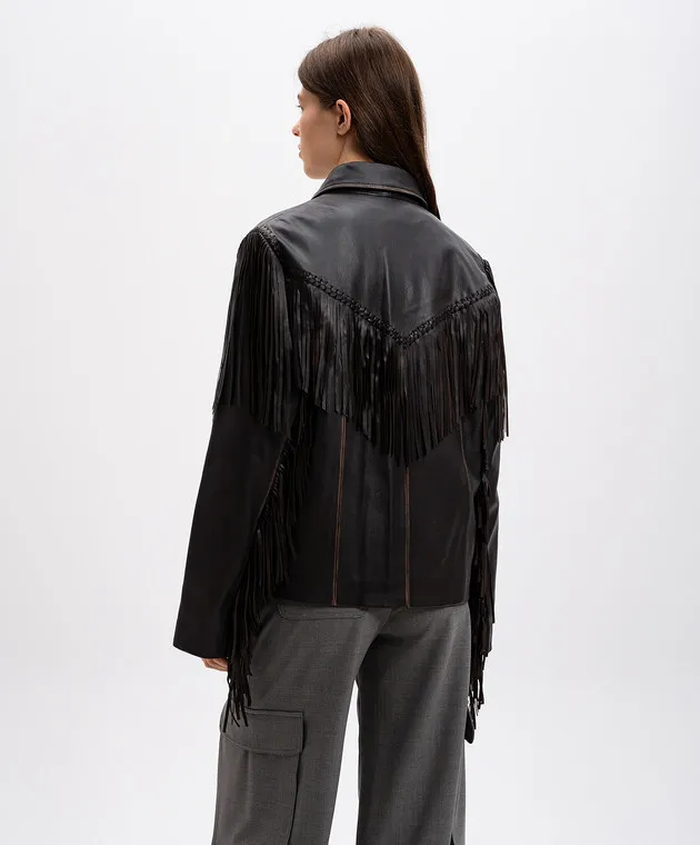 Max Mara Weekend ERACLE brown leather jacket with fringe