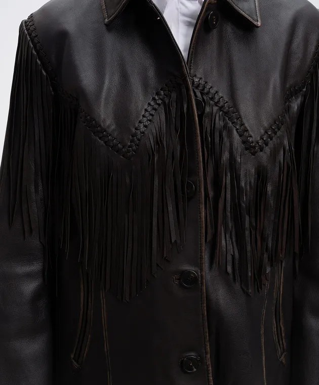 Max Mara Weekend ERACLE brown leather jacket with fringe