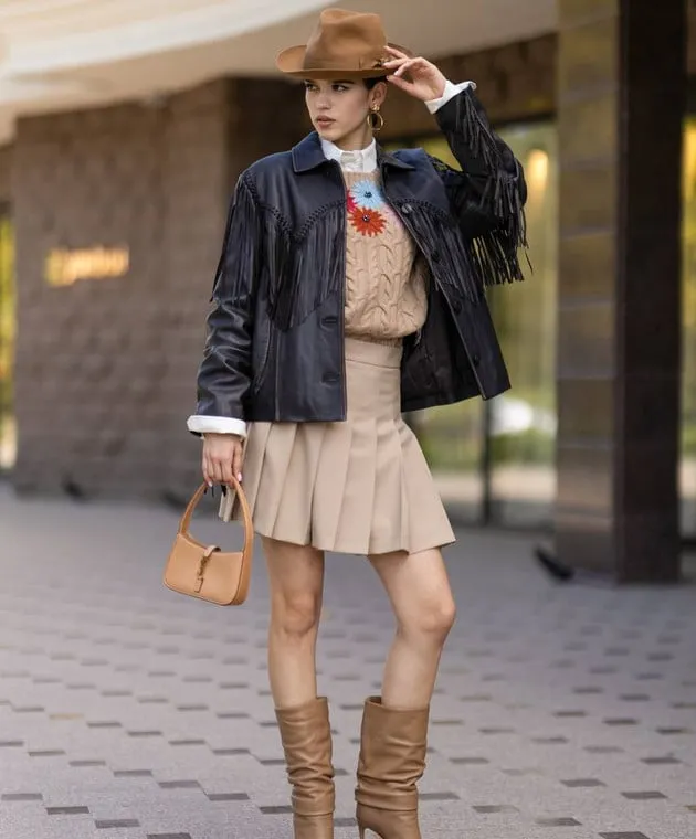 Max Mara Weekend ERACLE brown leather jacket with fringe