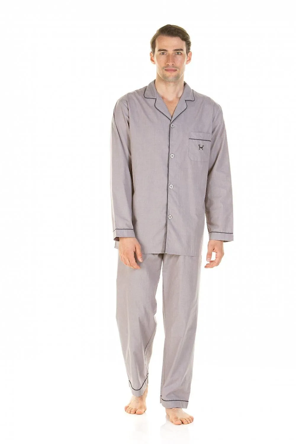 Men's Haigman Classic Mens Marl Effect Full Length Easycare Grey Pyjama Sets