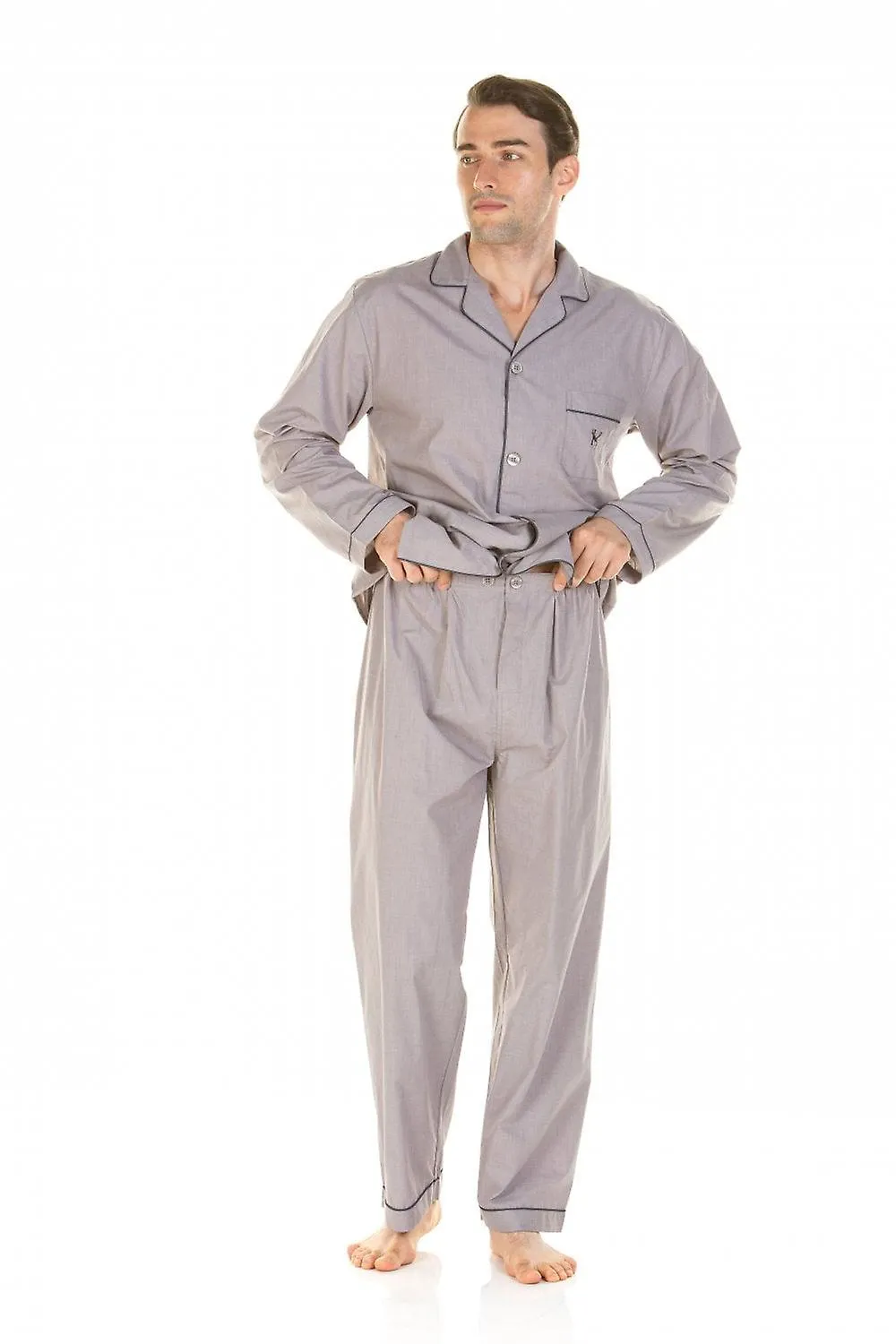 Men's Haigman Classic Mens Marl Effect Full Length Easycare Grey Pyjama Sets