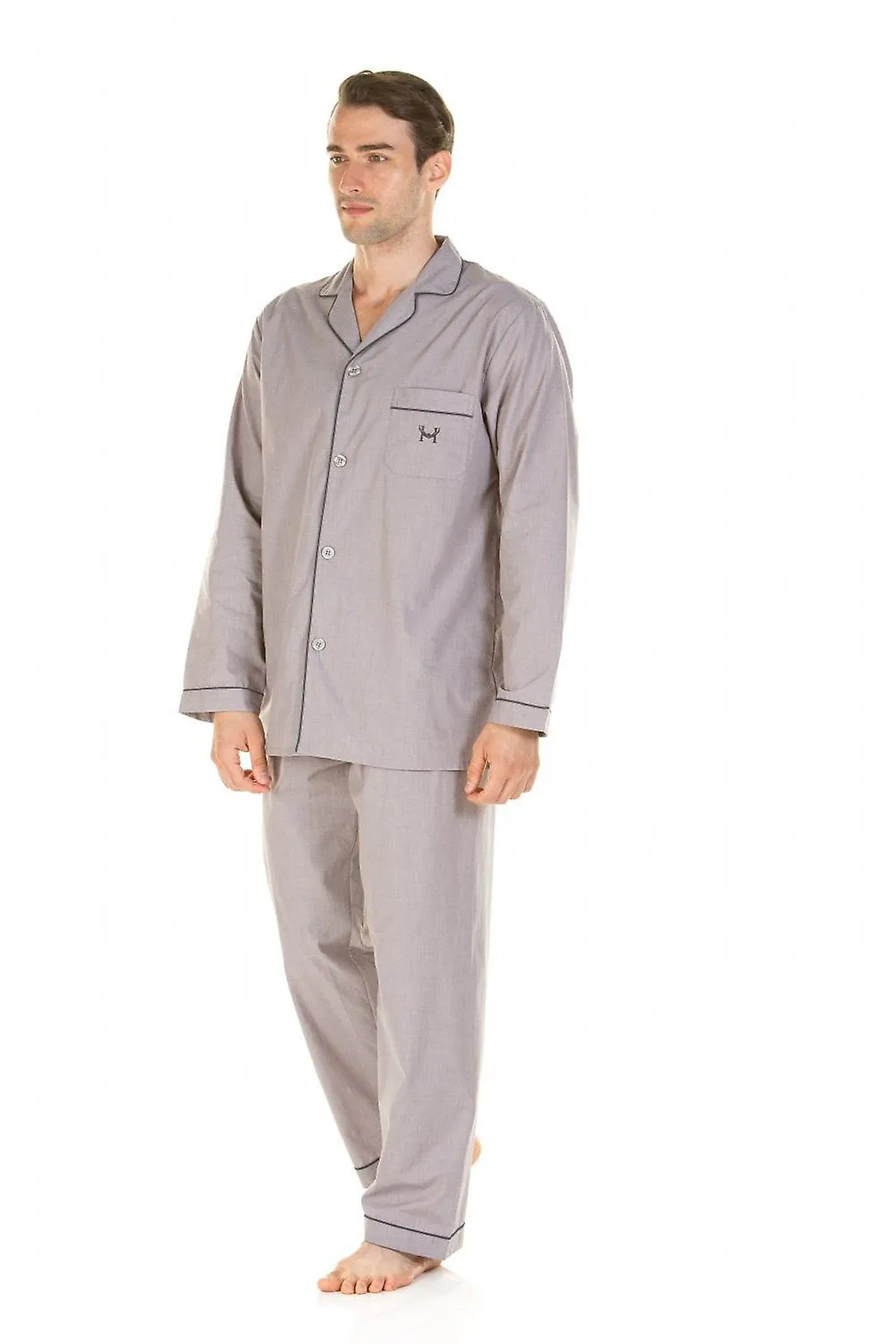 Men's Haigman Classic Mens Marl Effect Full Length Easycare Grey Pyjama Sets