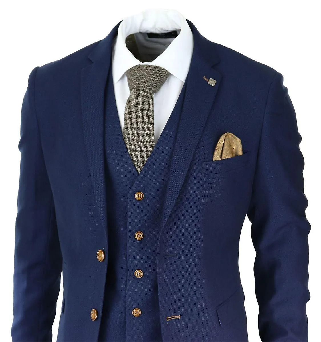Mens 3 Piece Navy Blue Birdseye Classic Suit