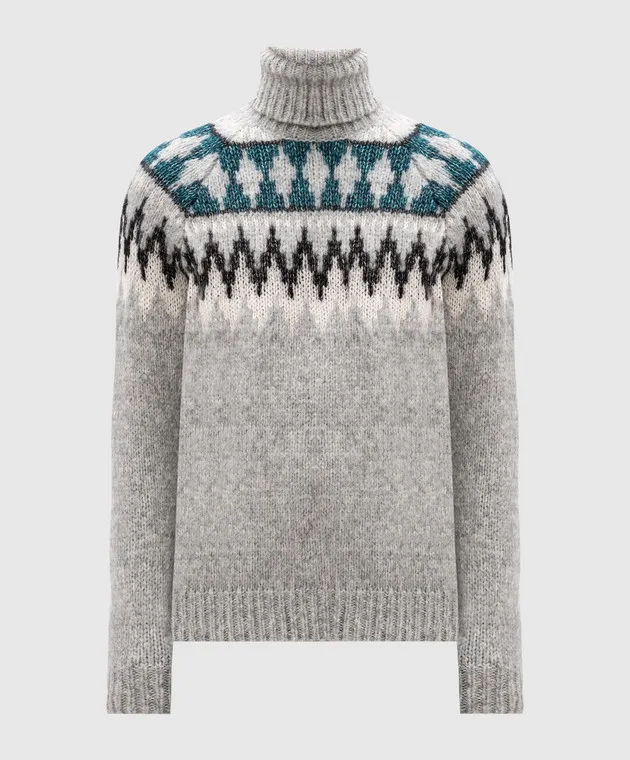 MooRER DACRE gray alpaca sweater with jacquard pattern