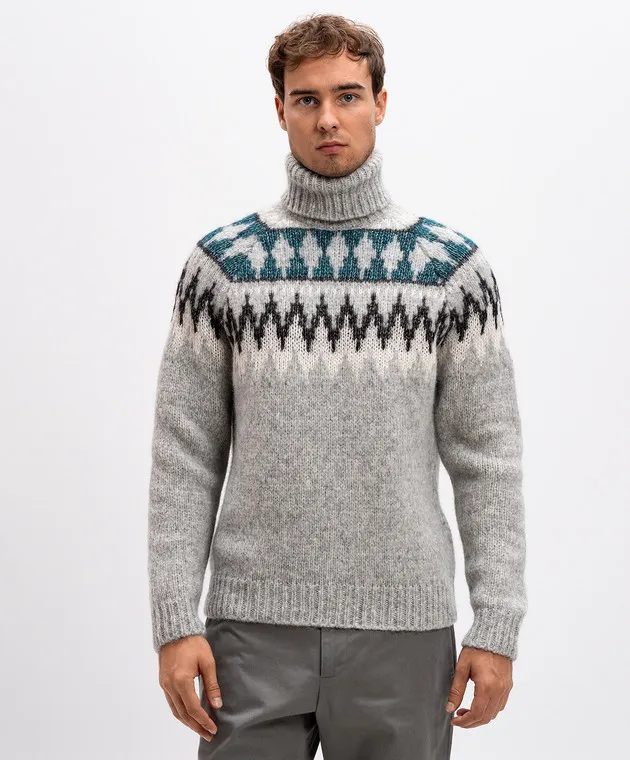 MooRER DACRE gray alpaca sweater with jacquard pattern