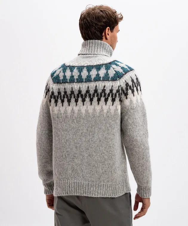 MooRER DACRE gray alpaca sweater with jacquard pattern