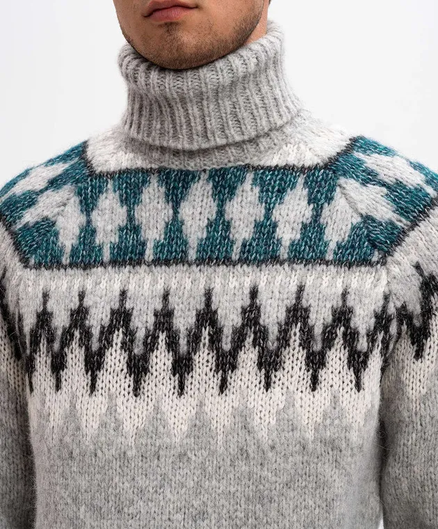 MooRER DACRE gray alpaca sweater with jacquard pattern