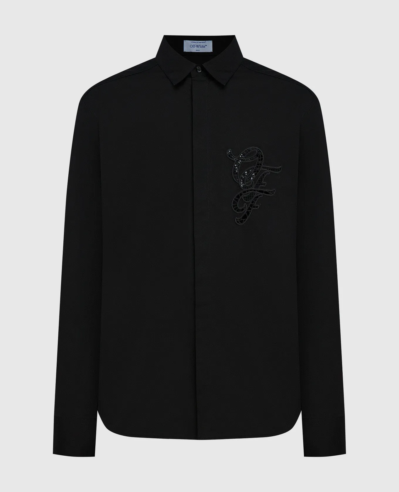OFFWHITE BLACK SHIRT WITH OPENWORK LOGO EMBROIDERY